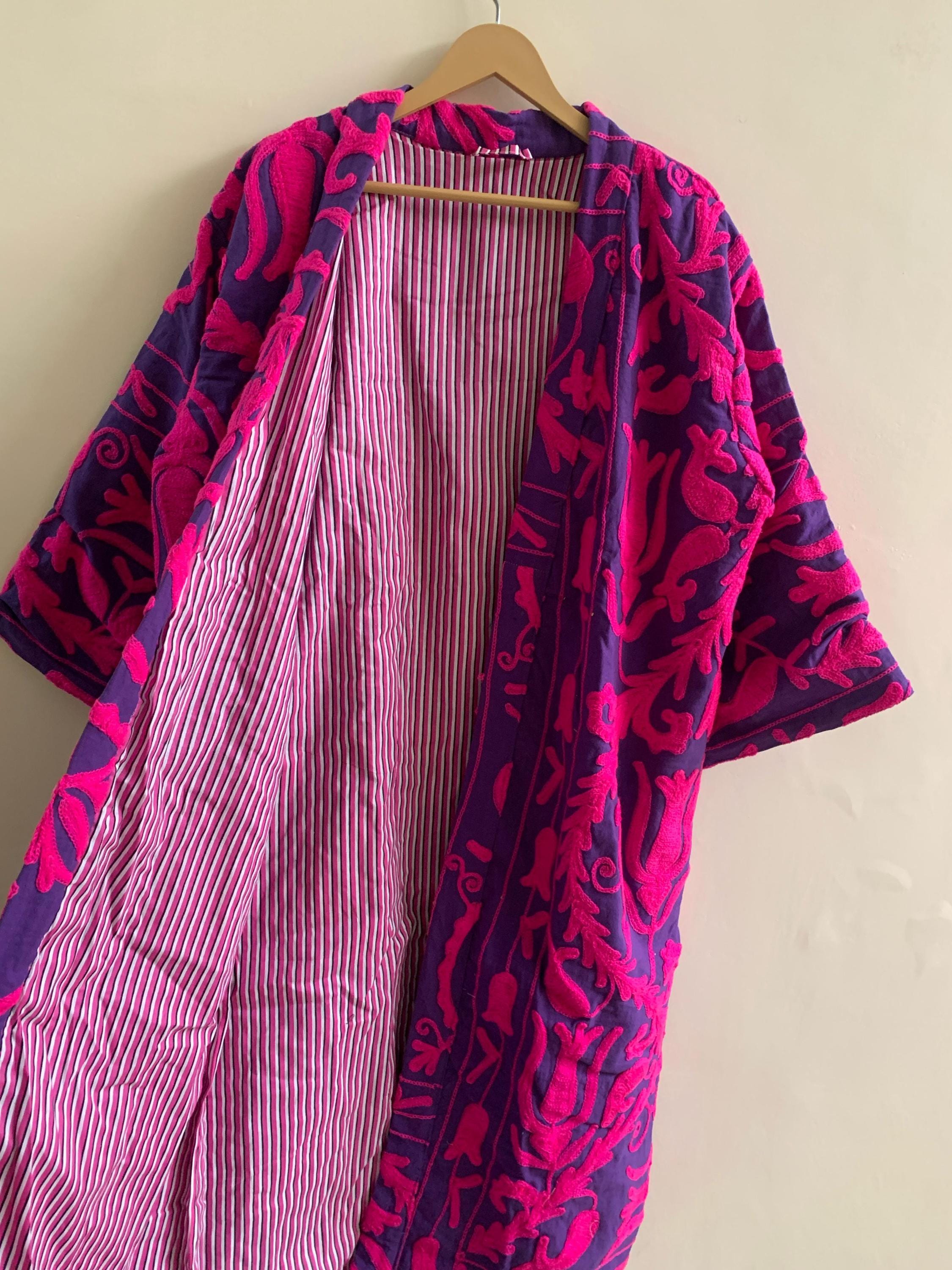 Hand Embroidered Cotton Canvas Kimono | Boho Kimono Jacket | Artisan Robe | Festival Wear | Boho Dressing Gown | Beach coverup | Resort wear