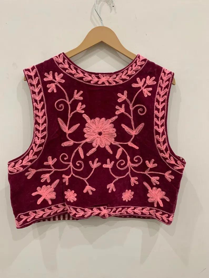 Handmade Embroidered Velvet Boho Vest | Indian Ethnic Waistcoat | Sleeveless Jacket | Cotton Lining | Vintage Bohemian Layer