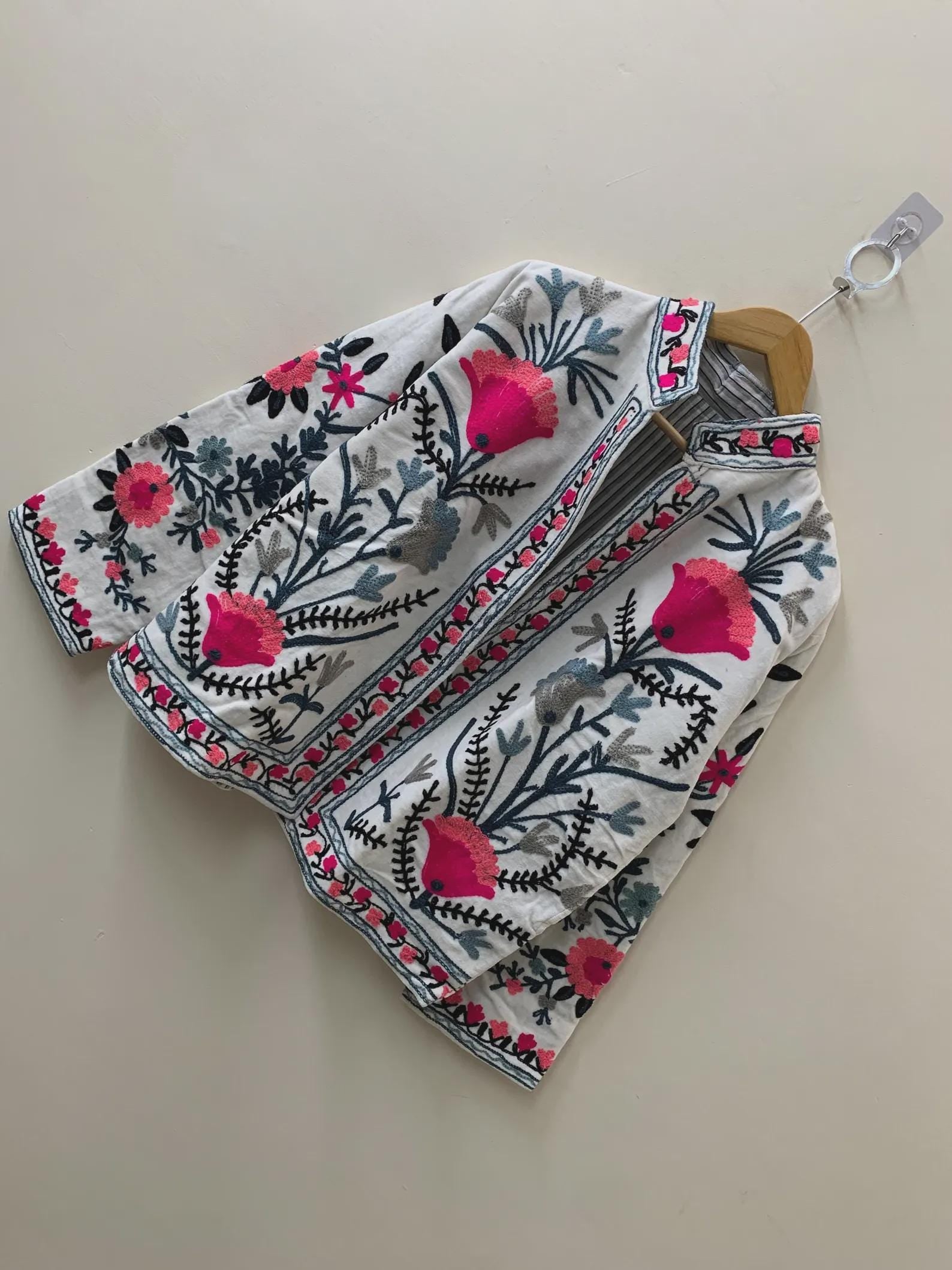 Handmade Suzani Embroidered Velvet Winter Jacket | Traditional Ethnic Boho Short Coat | Festival Kimono Outerwear | Gift for Her