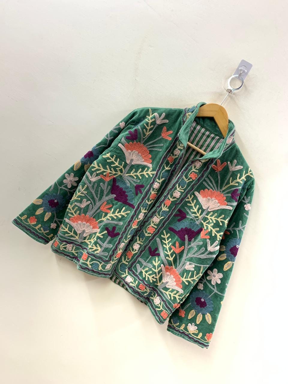 Ethnic Suzani Embroidered Velvet Winter Jacket | Handmade Short Festival Coat | Bohemian Outerwear | Winter Kimono Jacket | Gift For Wife