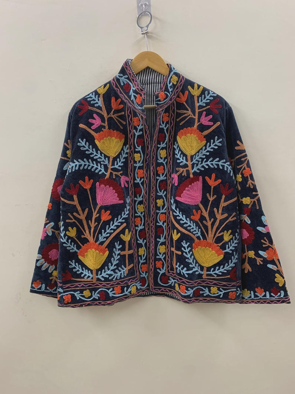 Velvet Suzani Floral Jacket | Women Winter Kimono Jacket | Embroidered Jacket | Winter Warm Coat | Handmade Jacket | Gift for Her