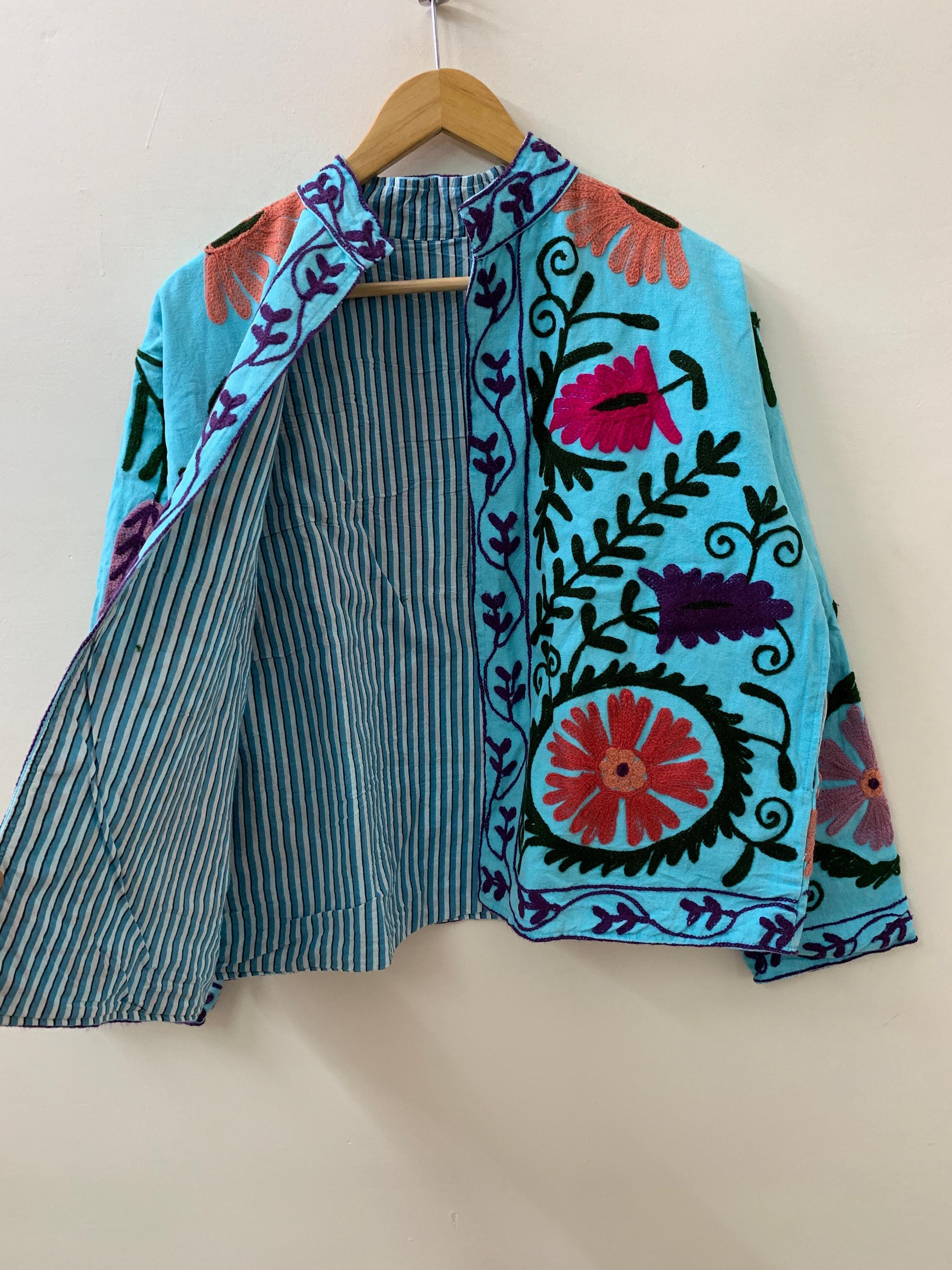 Women's Suzani Cotton Short Travel Jacket | Long Sleeve Button Summer Coat |Short Jacket | Spring Bomber Jacket |Gift For Her |Duster Jacket