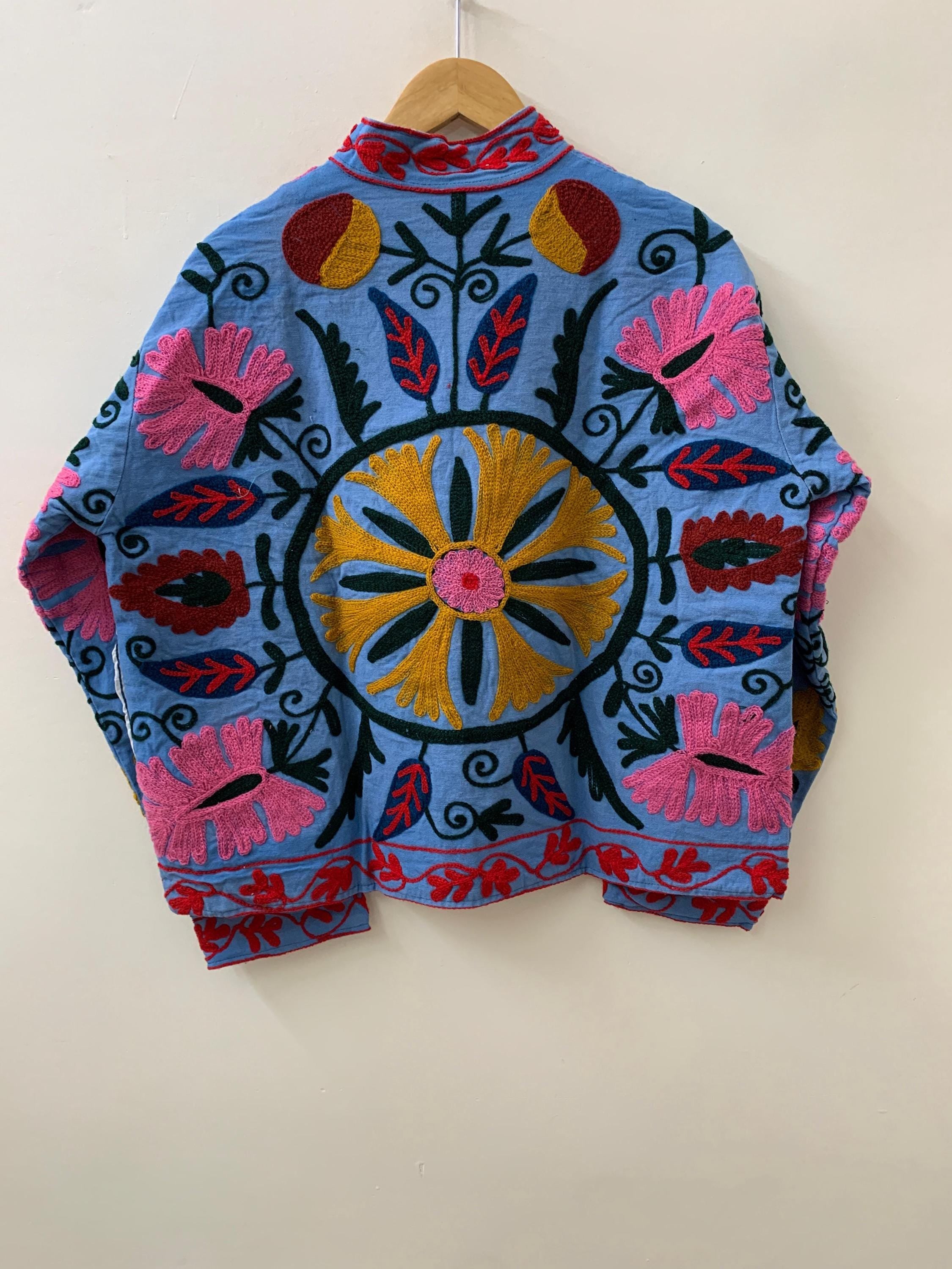 Cotton Suzani Summer Jacket | Boho Embroidered Vintage Coat | Uzbek Textile Kimono | Festival Wear | Ethnic Bohemian Outerwear- Gift For Her