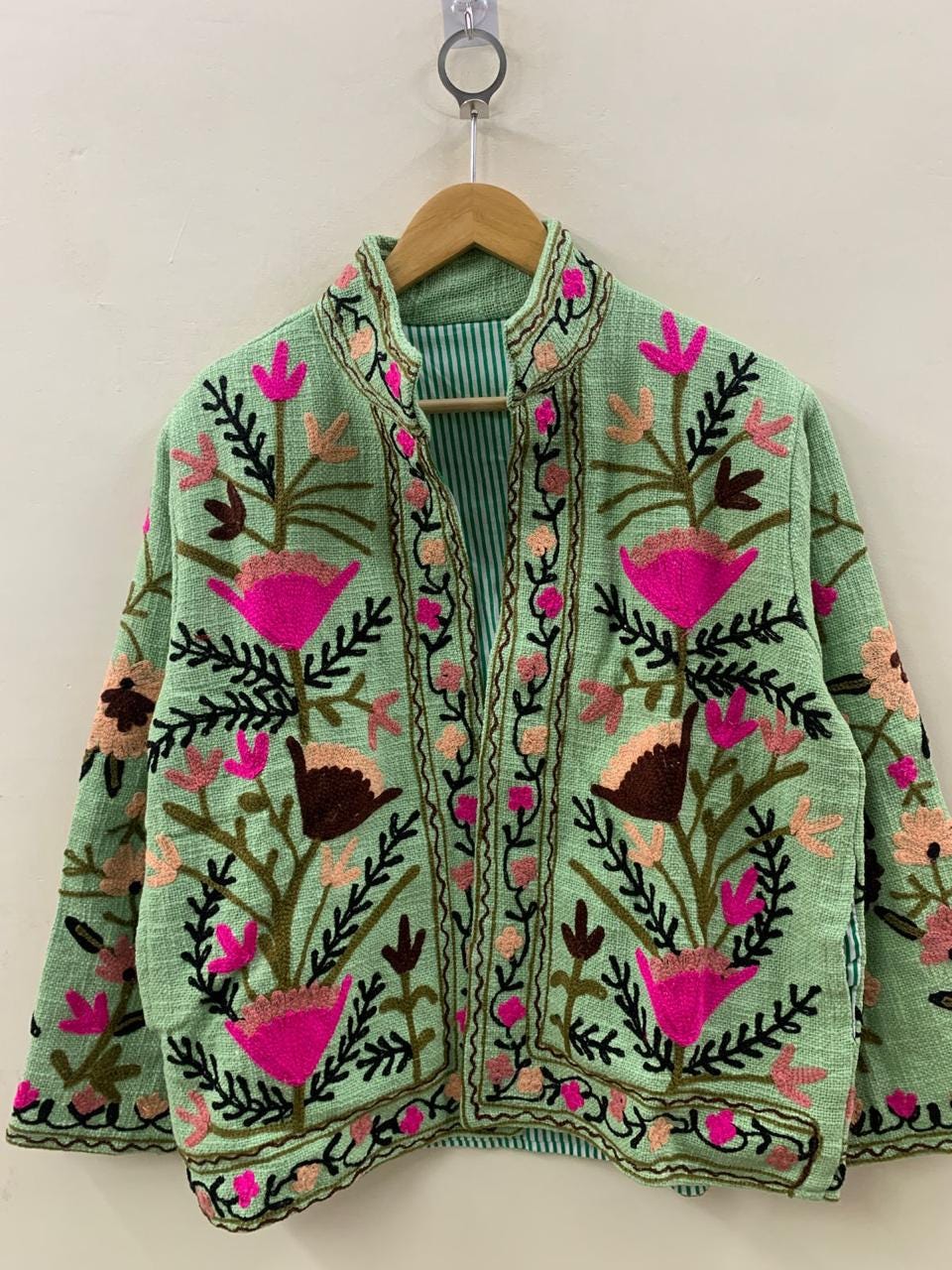 Green Suzani TNT Short Jacket | Suzani Embroidery Jacket | Winter Women's Jacket