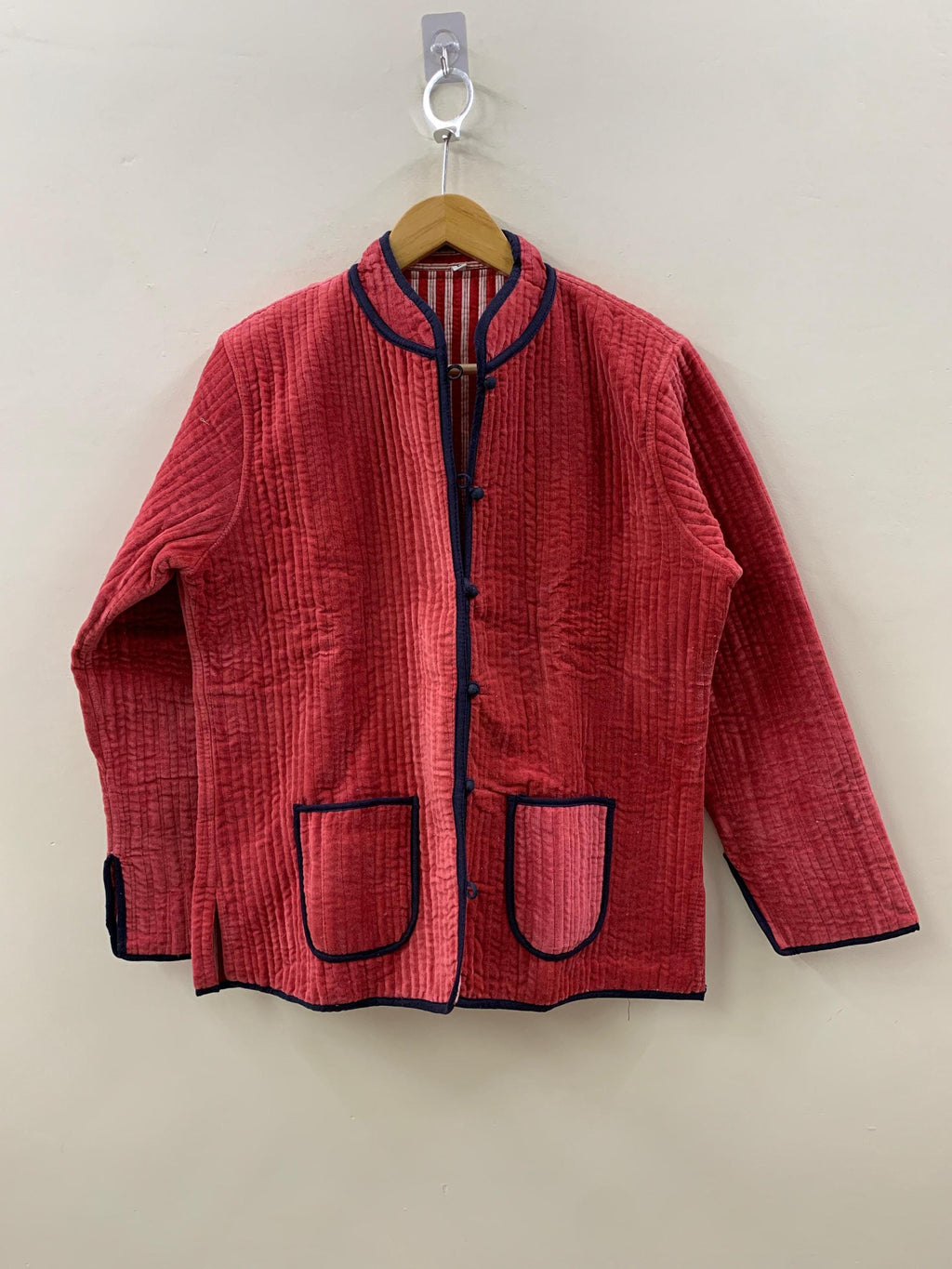 Red Quilted Velvet Solid Jacket | Quilted Velvet Coat | Buttoned Travel Jacket | Velvet Short Blazer | Winter Bomber Coat | Duster Jacket