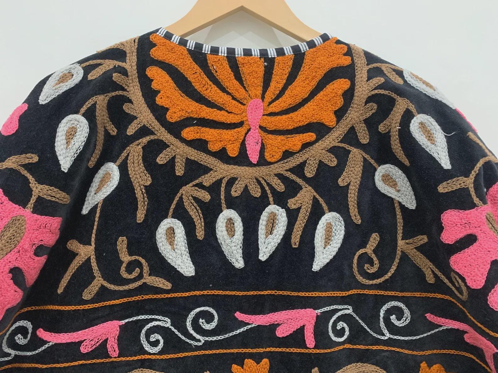 Velvet Suzani Embroidered Kimono Jacket: Handmade Indian Short Coat | Gift For Her