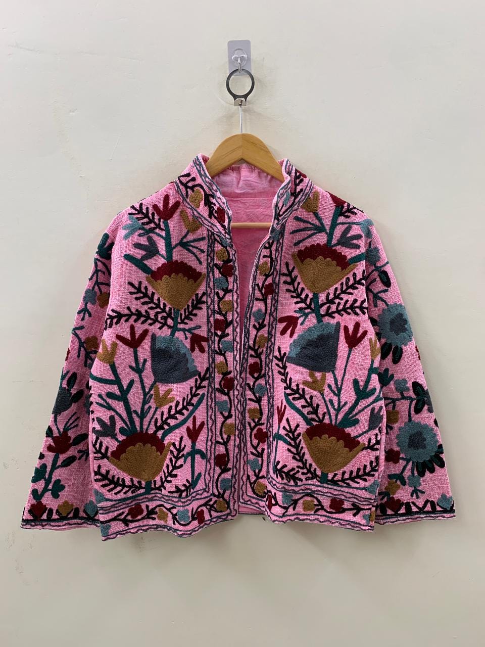 Pink Suzani TNT Fabric Short Jacket | Long Sleeve Button Winter Coat | Short Jacket | Spring Bomber Jacket | Gift For Her | TNT Coat
