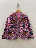 Pink Suzani TNT Fabric Short Jacket | Long Sleeve Button Winter Coat | Short Jacket | Spring Bomber Jacket | Gift For Her | TNT Coat
