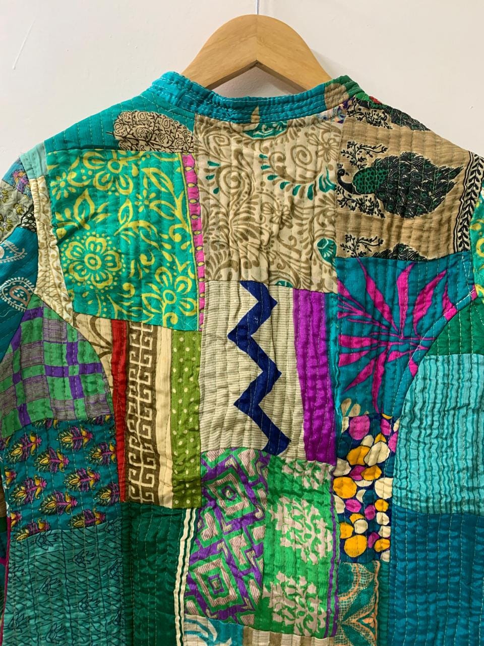 Reversible Silk Patchwork Kantha Jacket Blazer | Buttoned Boho Quilted Coat | Handmade Vintage Fabric Jacket | Bohemian Outerwear |Gift idea