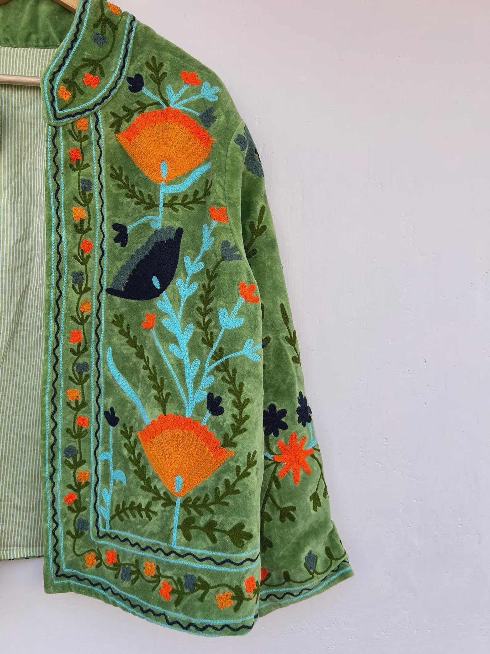 Boho Velvet Suzani Jacket | Hand Embroidered Ethnic Coat for Women | Vintage Bohemian Short Jacket | Winter Warm Kimono Coat | Gift for Her