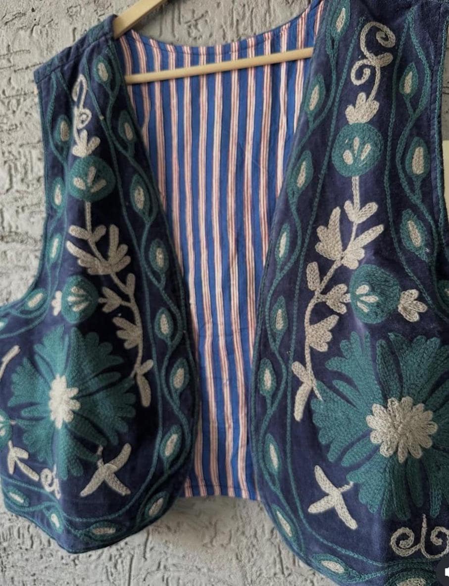 Handmade Velvet Waistcoat | Boho Embroidered Vest | Indian Ethnic Sleeveless Jacket | Cotton Lining | Vintage Bohemian Clothing