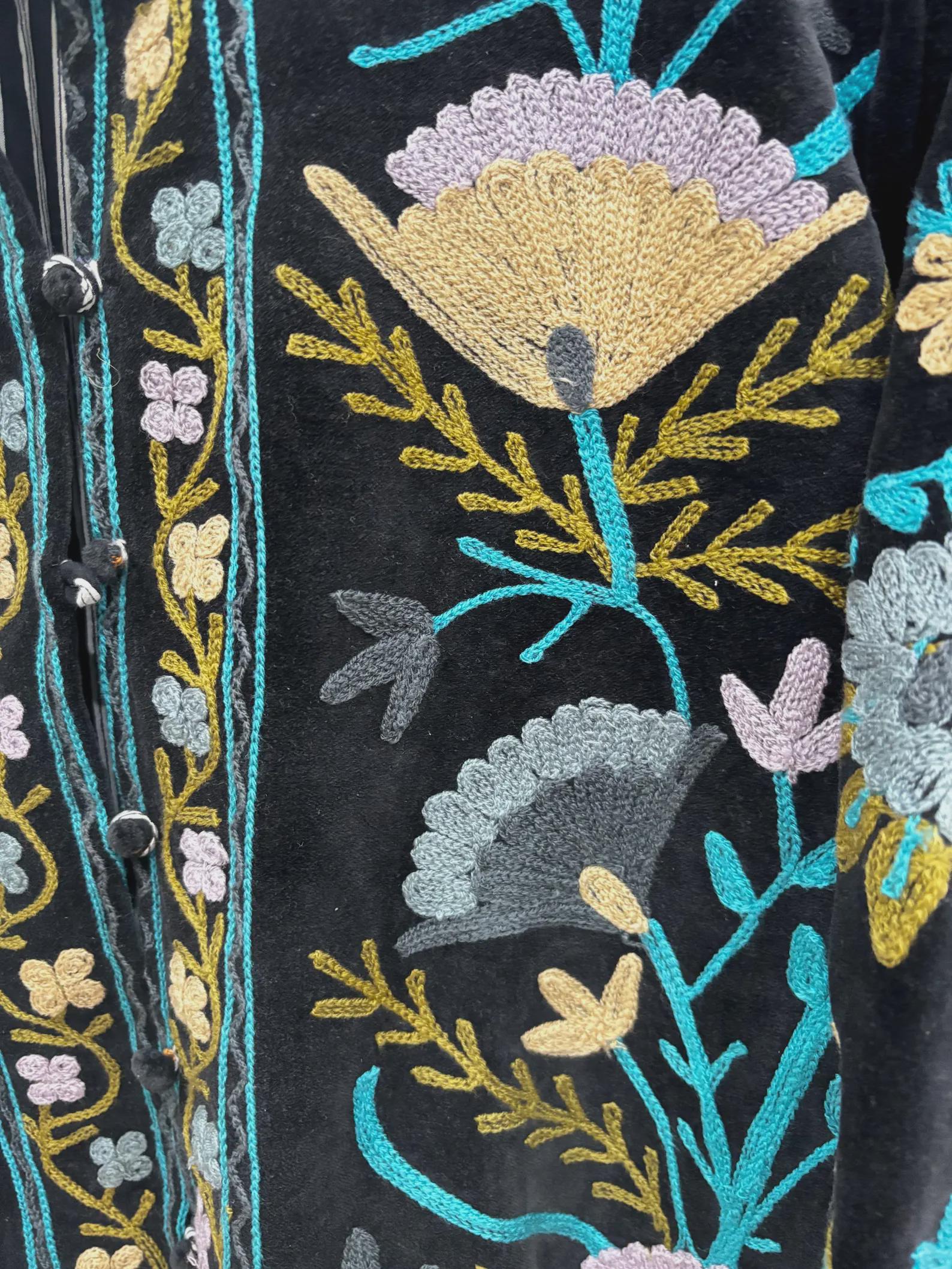 Suzani Velvet Jacket | Embroidered Short Coat | Vintage Ethnic Jacket | Winter Outerwear | Gift for Her | Winter Kimono Jacket | Winter Coat