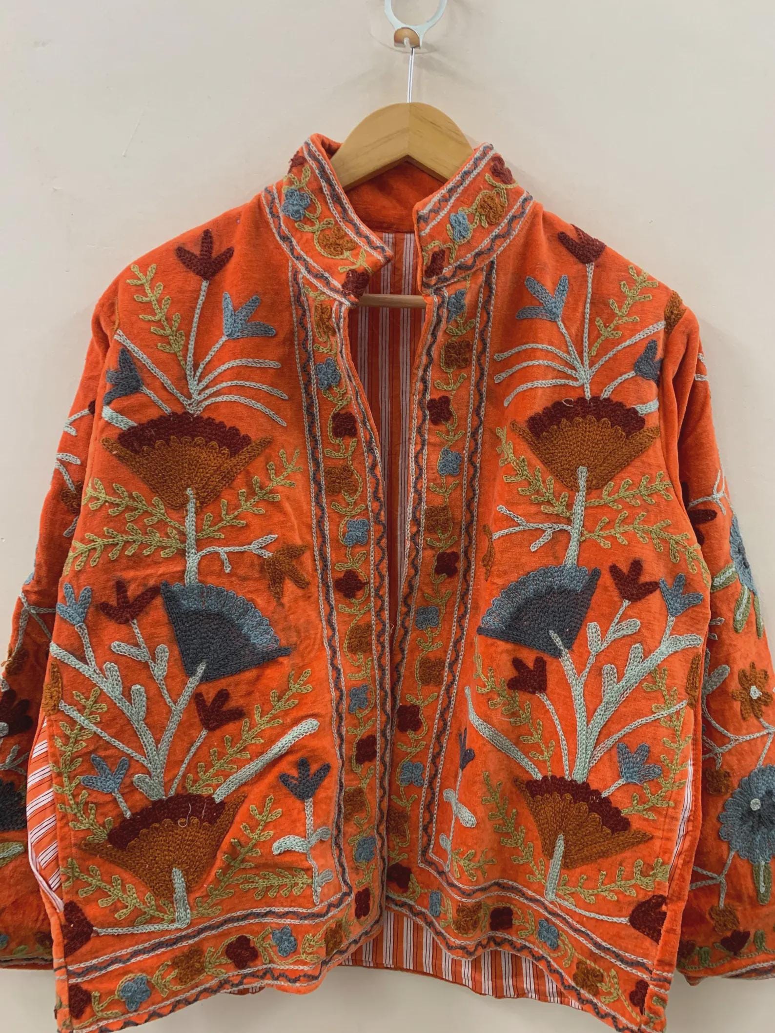 Suzani Embroidered Velvet Jacket | Bomber Winter Jacket | Festival Wedding Coat | Duster Outerwear | Cropped Bohemian Jacket | Gift For Her
