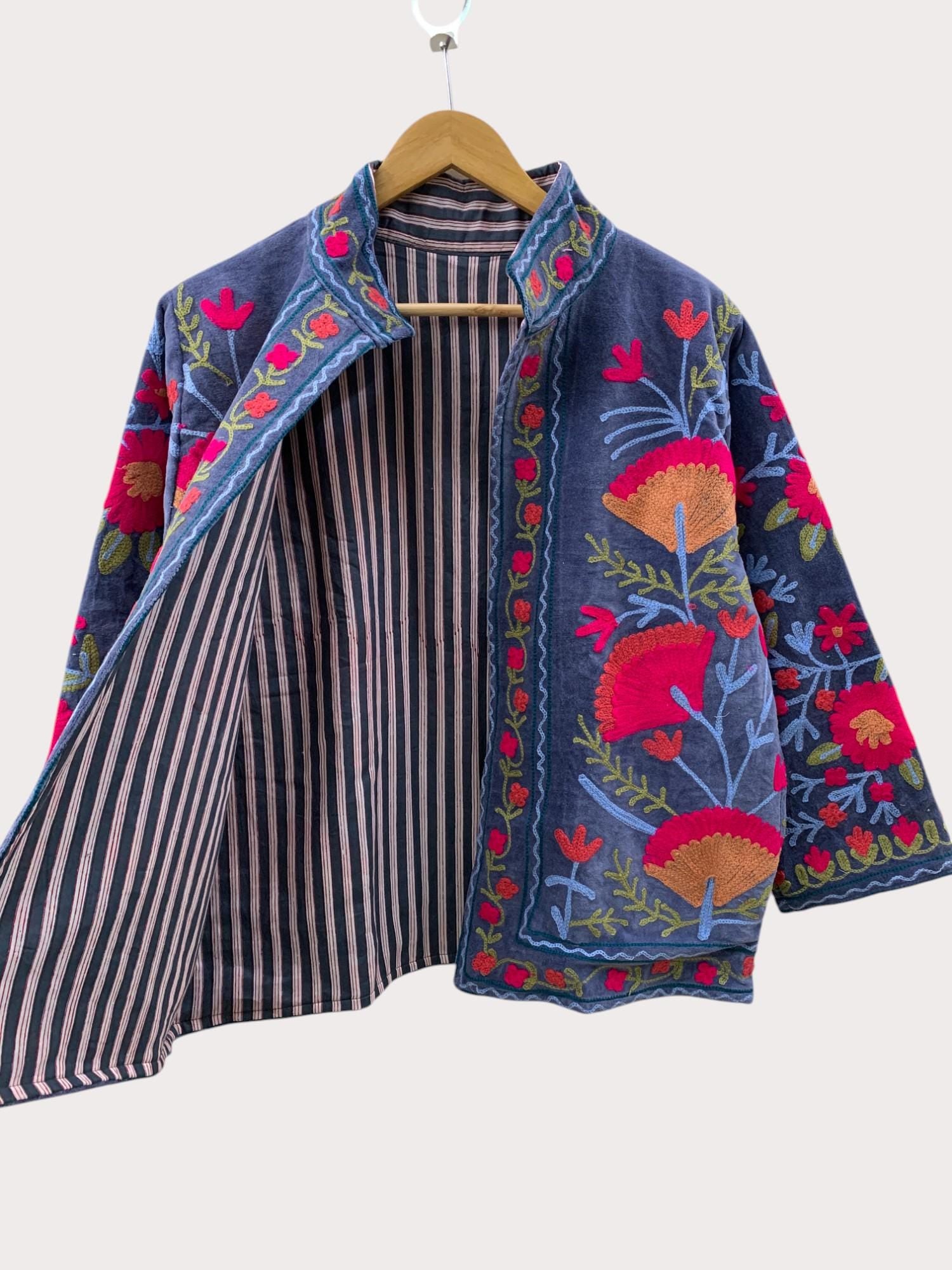 Velvet Suzani Jacket | Floral Embroidered Uzbek Coat | Boho Winter Outerwear | Vintage Bohemian Blazer | Women's Jacket | Gift for Her