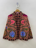 Suzani Cotton Short Coat, Women's Jacket, Indian Cotton Handmade Embroidery Coat, Suzani Cotton Boho Jacket, Gift For Her, Boho Suzani Coat