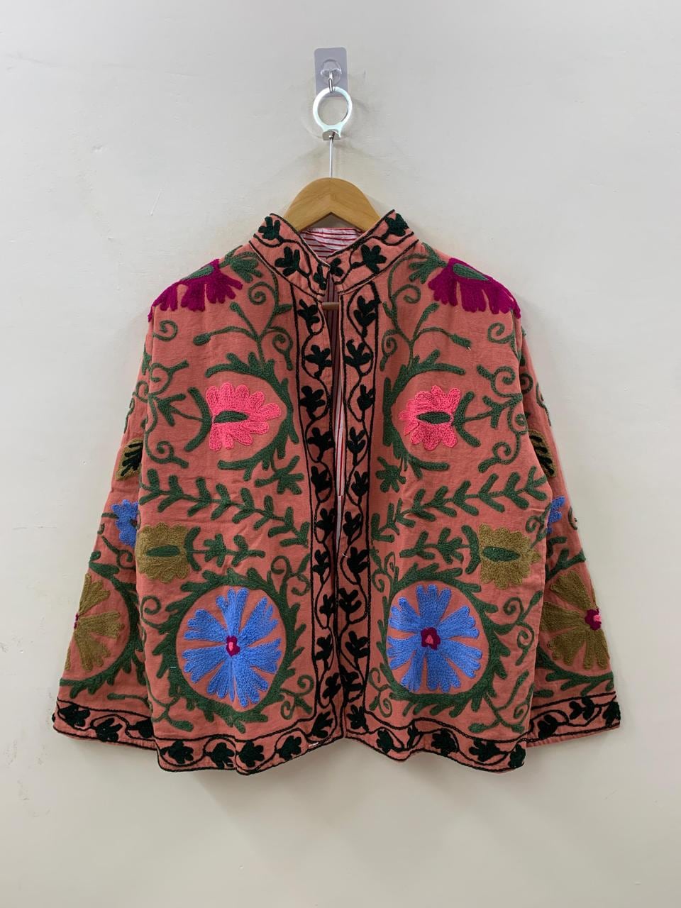 Suzani Cotton Short Coat, Women's Jacket, Indian Cotton Handmade Embroidery Coat, Suzani Cotton Boho Jacket, Gift For Her, Boho Suzani Coat