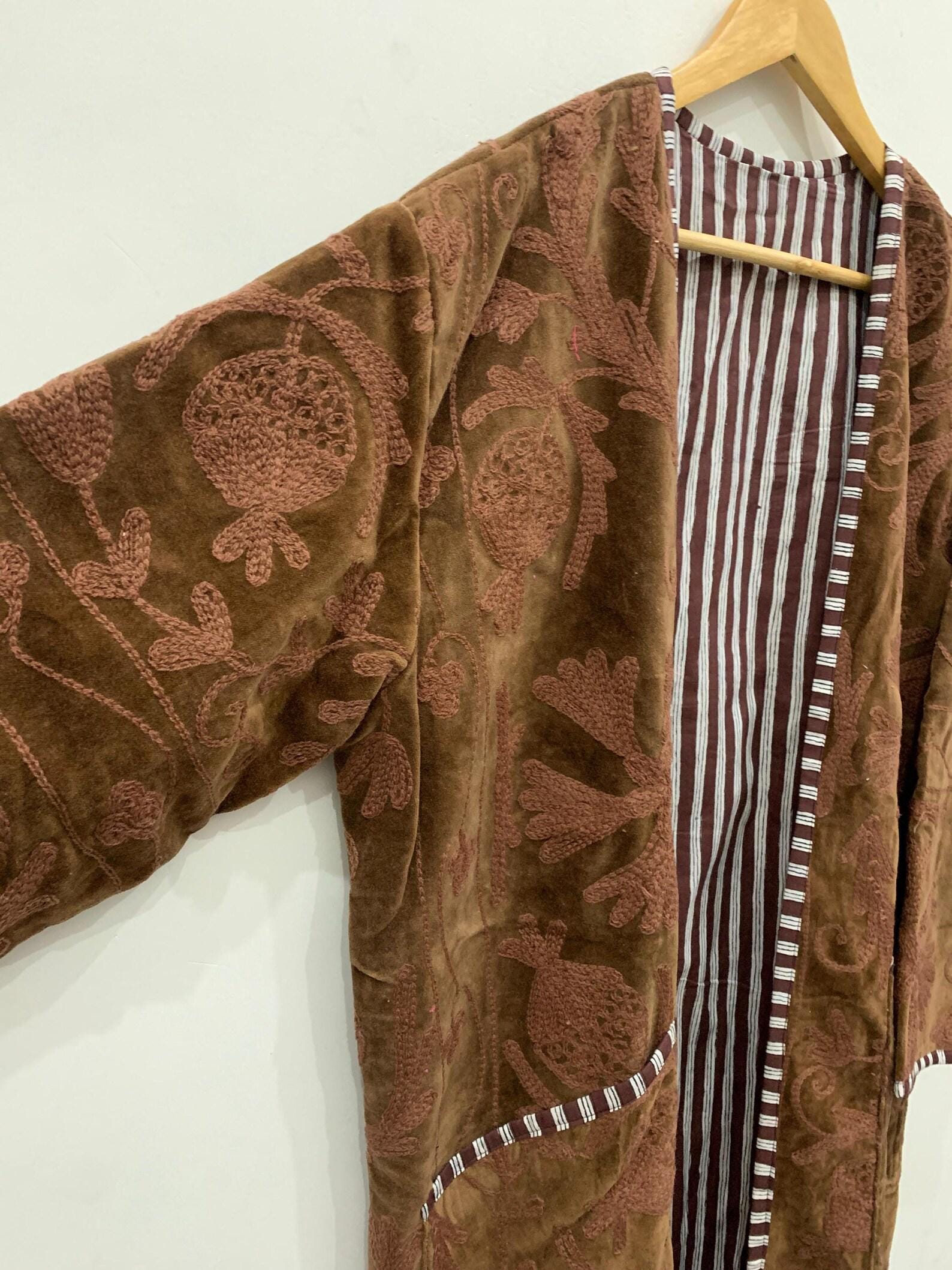 Long Suzani Kimono Robe | Boho Embroidered Duster | Vintage Uzbek Coat | Handmade Festival Kimono | Bohemian Robe Jacket | One of a Kind