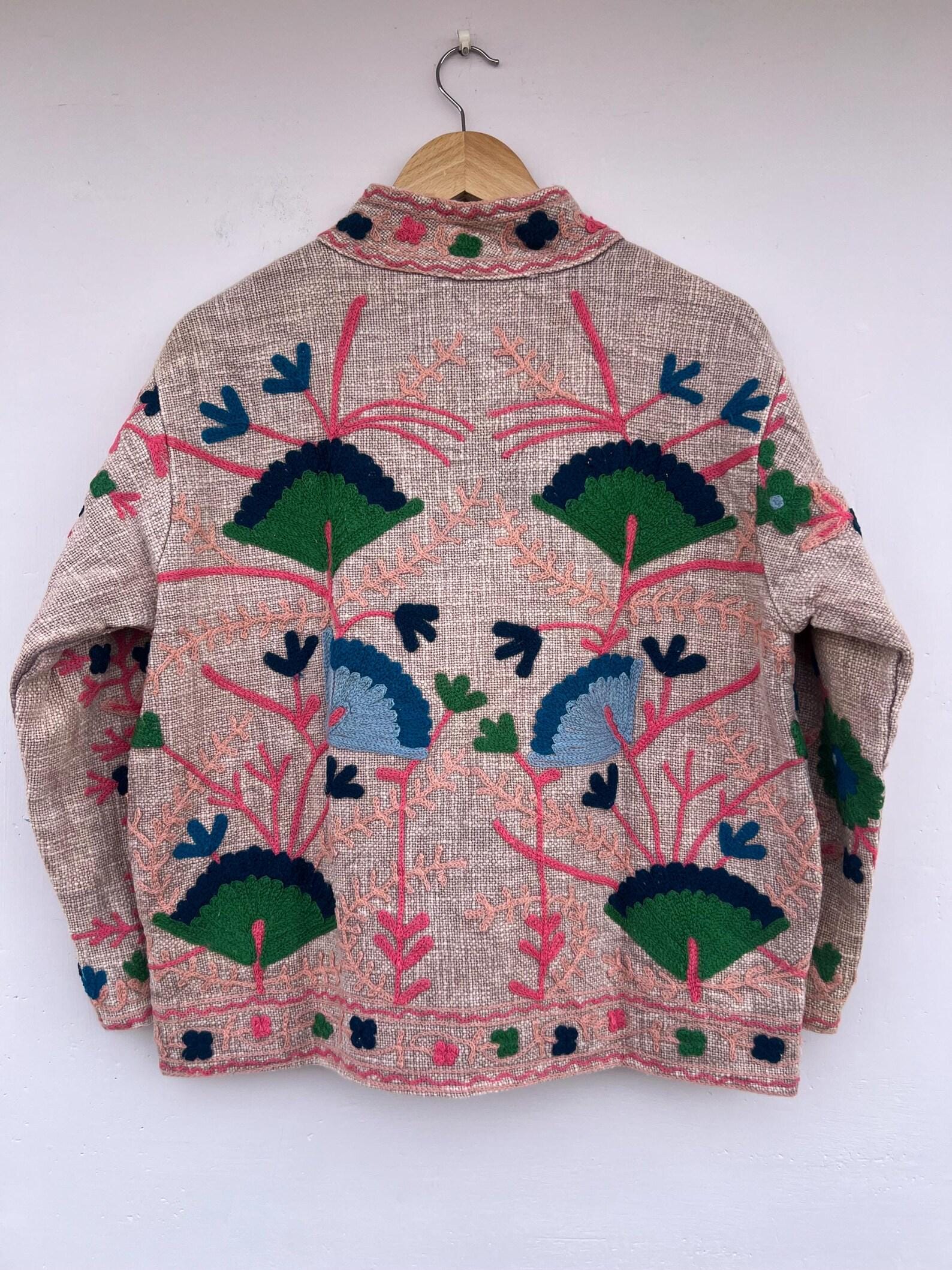 TNT Suzani Short Jacket – Embroidered Boho Jacket -Vintage Uzbek Textile - Floral Festival Coat | Bohemian Outerwear - Gift