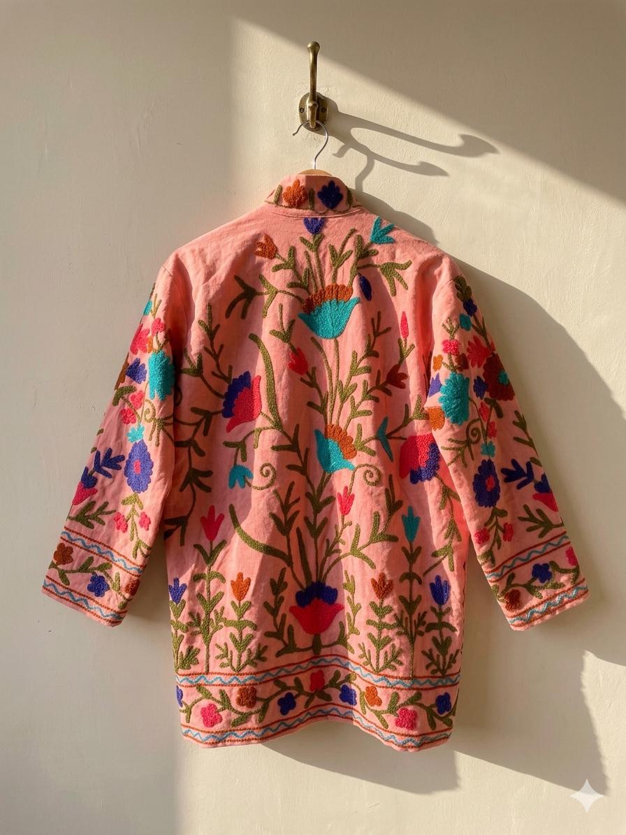 Suzani Cotton Embroidered Jacket | Kimono Coat | Oversized Winter Outerwear | Indian Ethnic Jacket | Warm Winter Jacket  Coat | Gift for Her