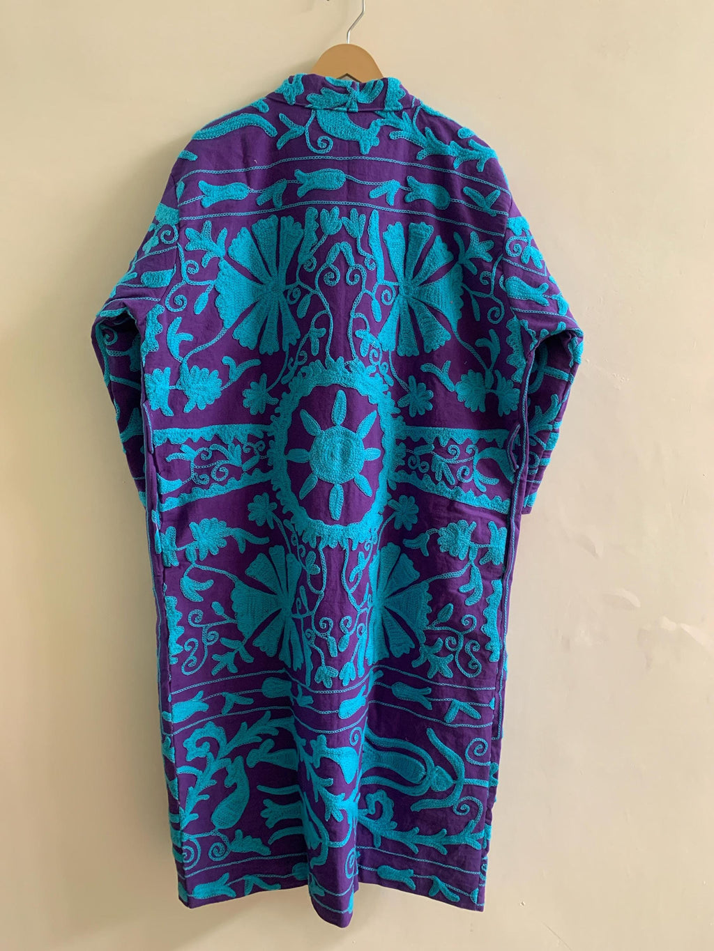 Embroidered Unisex Kimono |Japanese Inspired Kimono Jacket | Purple Cotton Canvas Robe | Handmade Boho Duster | Beach Cover Up |Gift for Her
