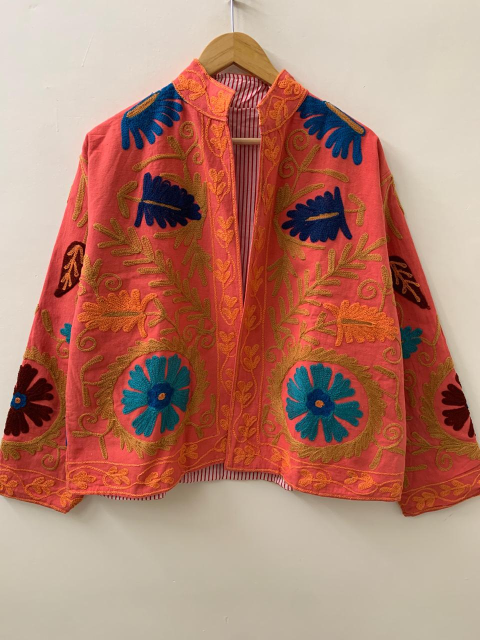 Boho Suzani Velvet Short Jacket – Boho Embroidered Coat- Winter Coat - Uzbek Travel Jacket, Festival Jacket Style Outerwear -Street Jacket
