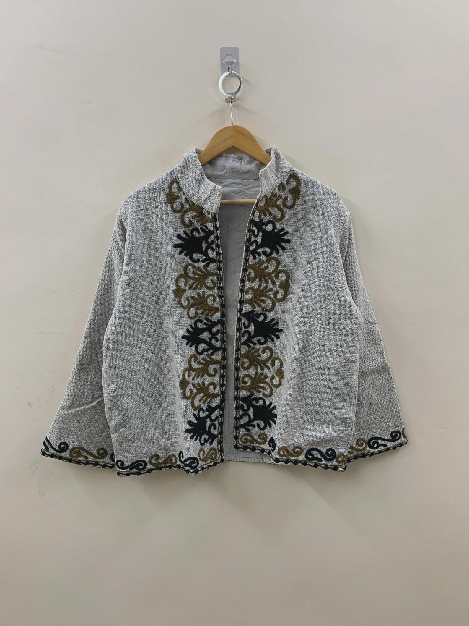 TNT Suzani Short Summer Jacket | Embroidered Floral Coat Robe | Ethnic Uzbek Textile | Festival Kimono Jacket |Warm Outerwear |Gift For Her