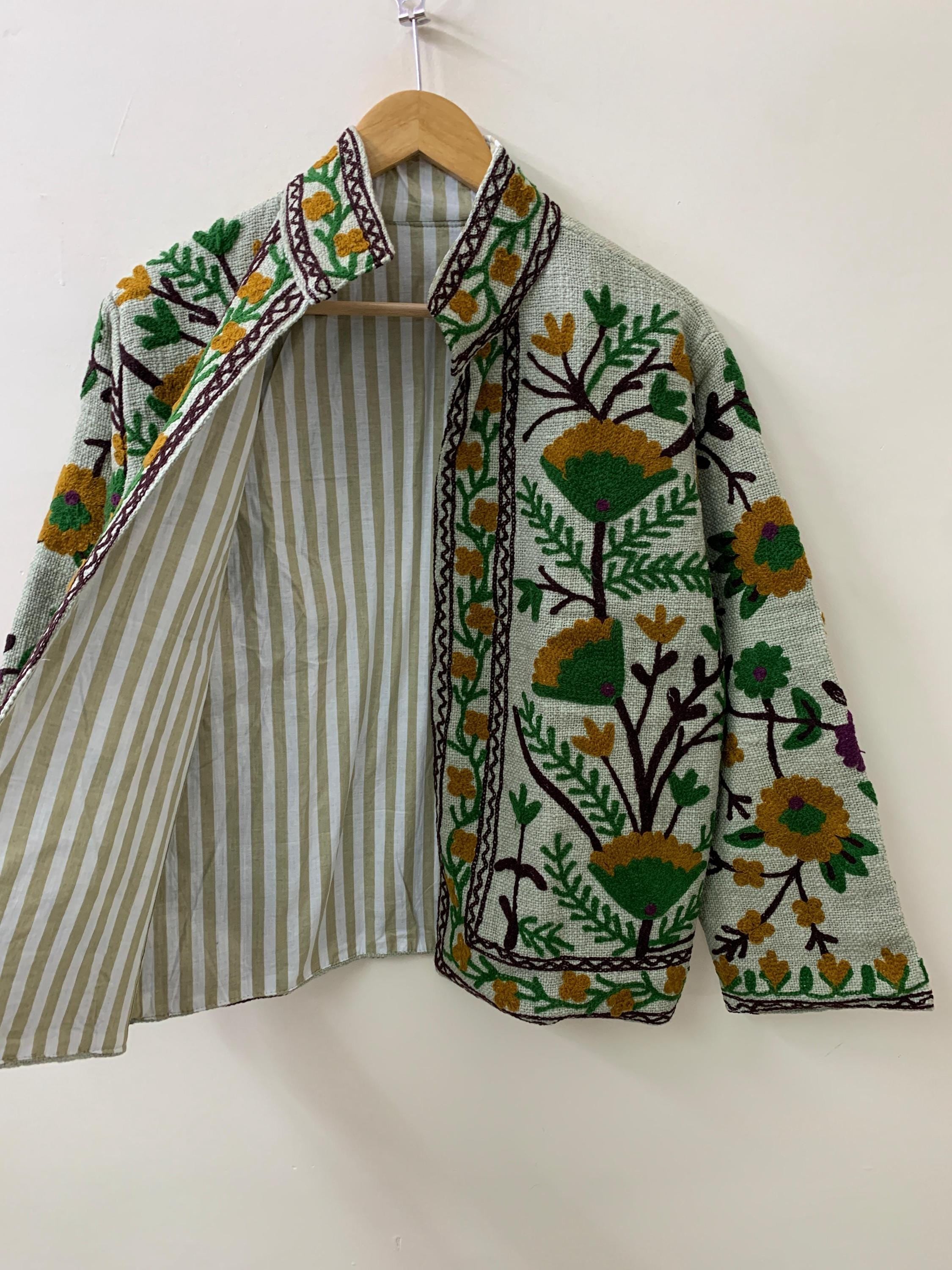 TNT Suzani Short Jacket | Embroidered Kimono Jacket | Uzbek Artisan Coat | Vintage Suzani Jacket | Boho Winter Coat | Gift for Her