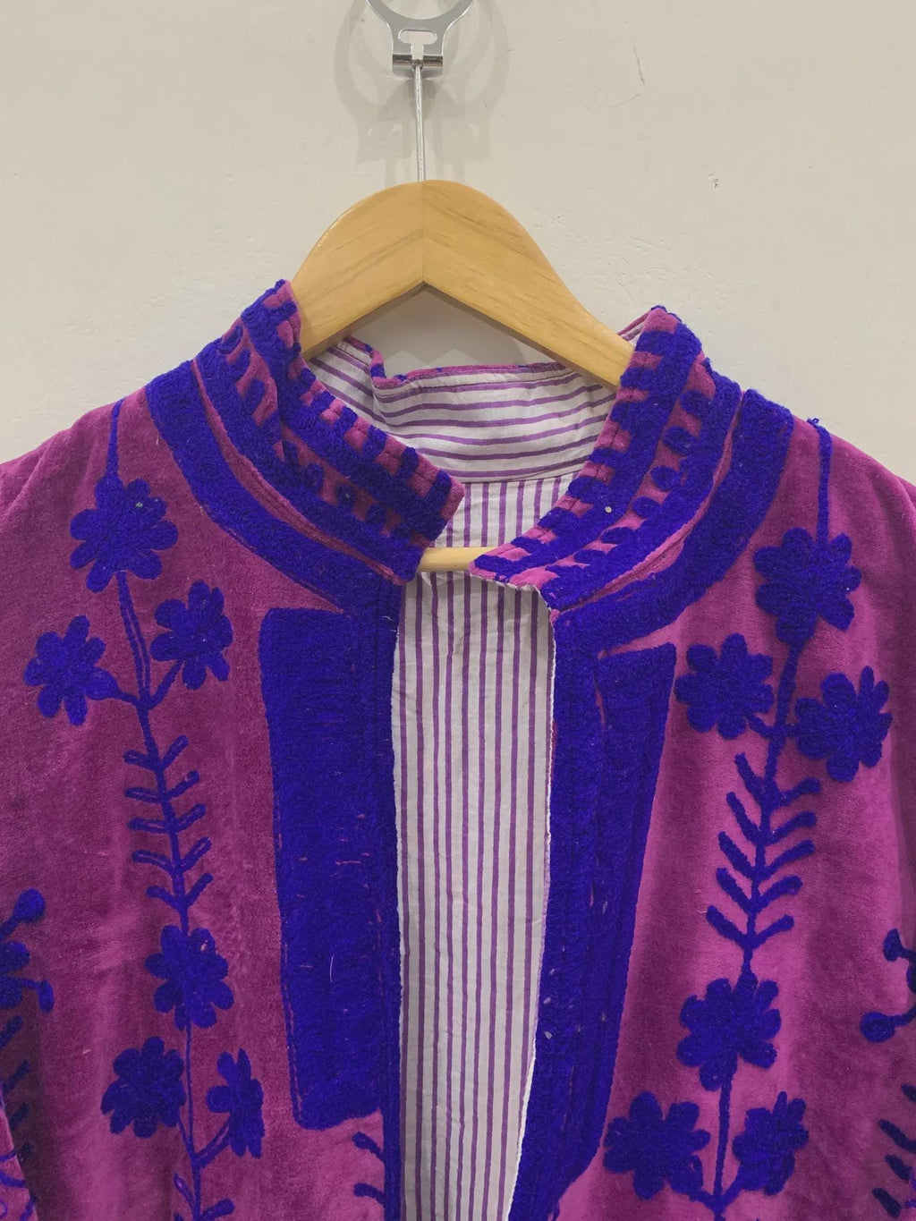 Purple Suzani Kimono Robe Long Boho Jacket | Vintage Embroidered Uzbek Textile Coat