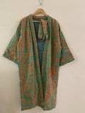 Mustard Canvas Cotton Kimono Summer Long Jacket | Hand Embroidered Robe | Boho Clothing | Statement Kimono | Dressing Gown | Gift For Wife
