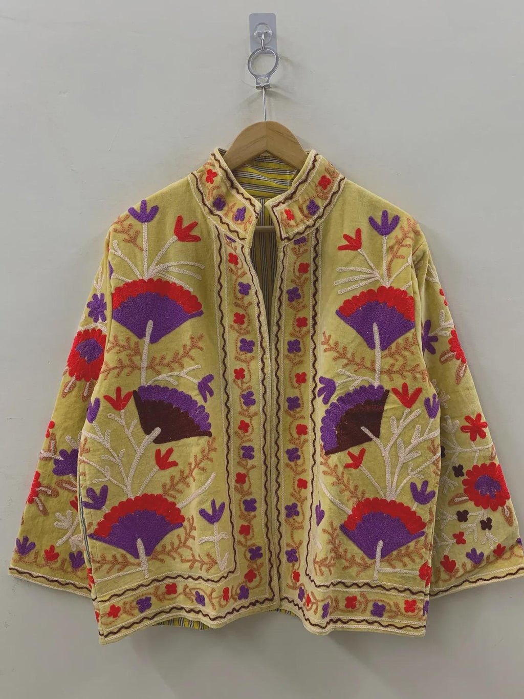 Chic Suzani Velvet Short Suzani Embroidery Jacket | Winter Wear Women's Jacket Coat | Suzani Coat | Gift For Her |Duster Indian Jacket