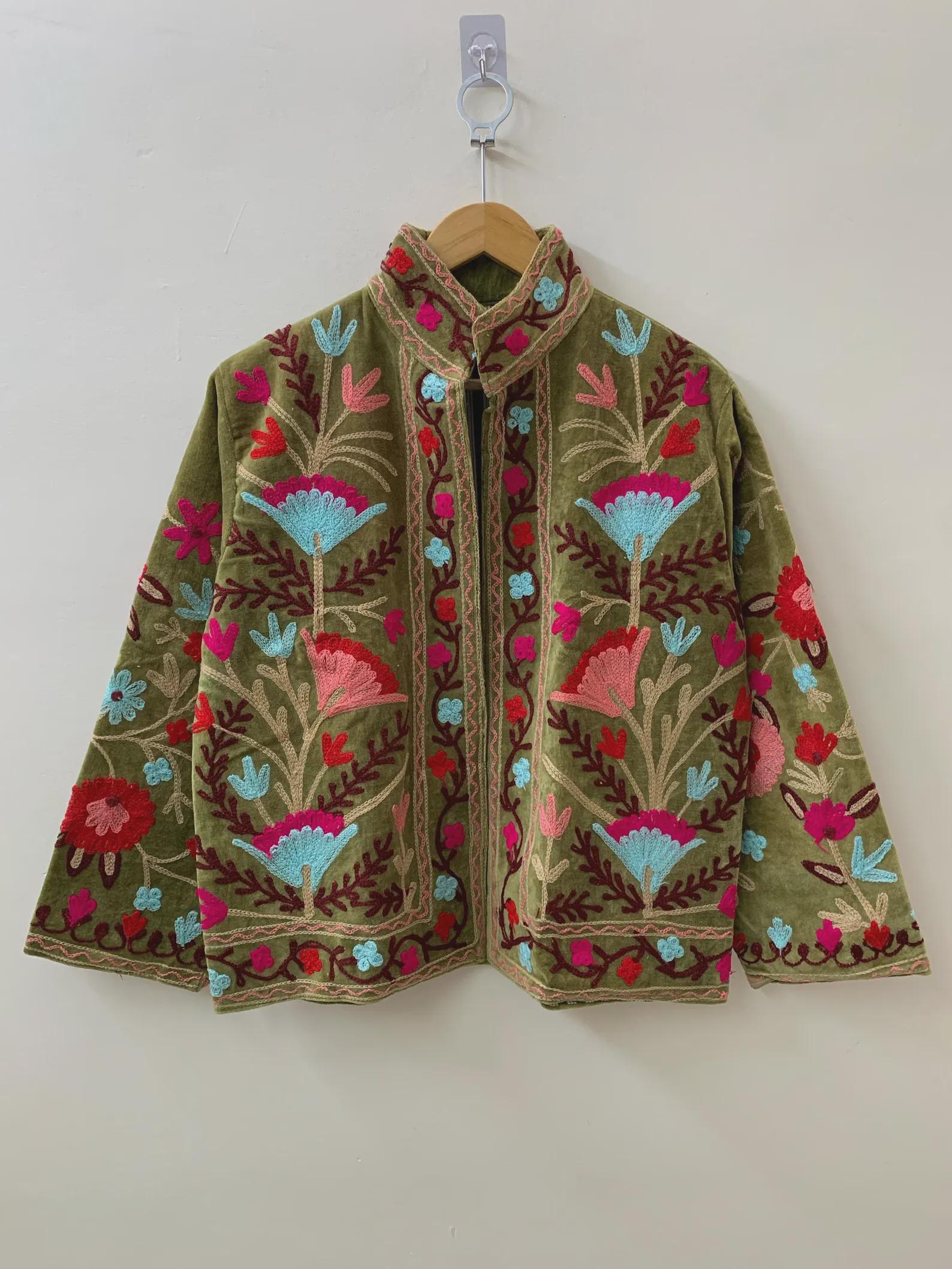 Bohemian Suzani Embroidered Velvet Winter Jacket | Handmade Short Festival Coat
