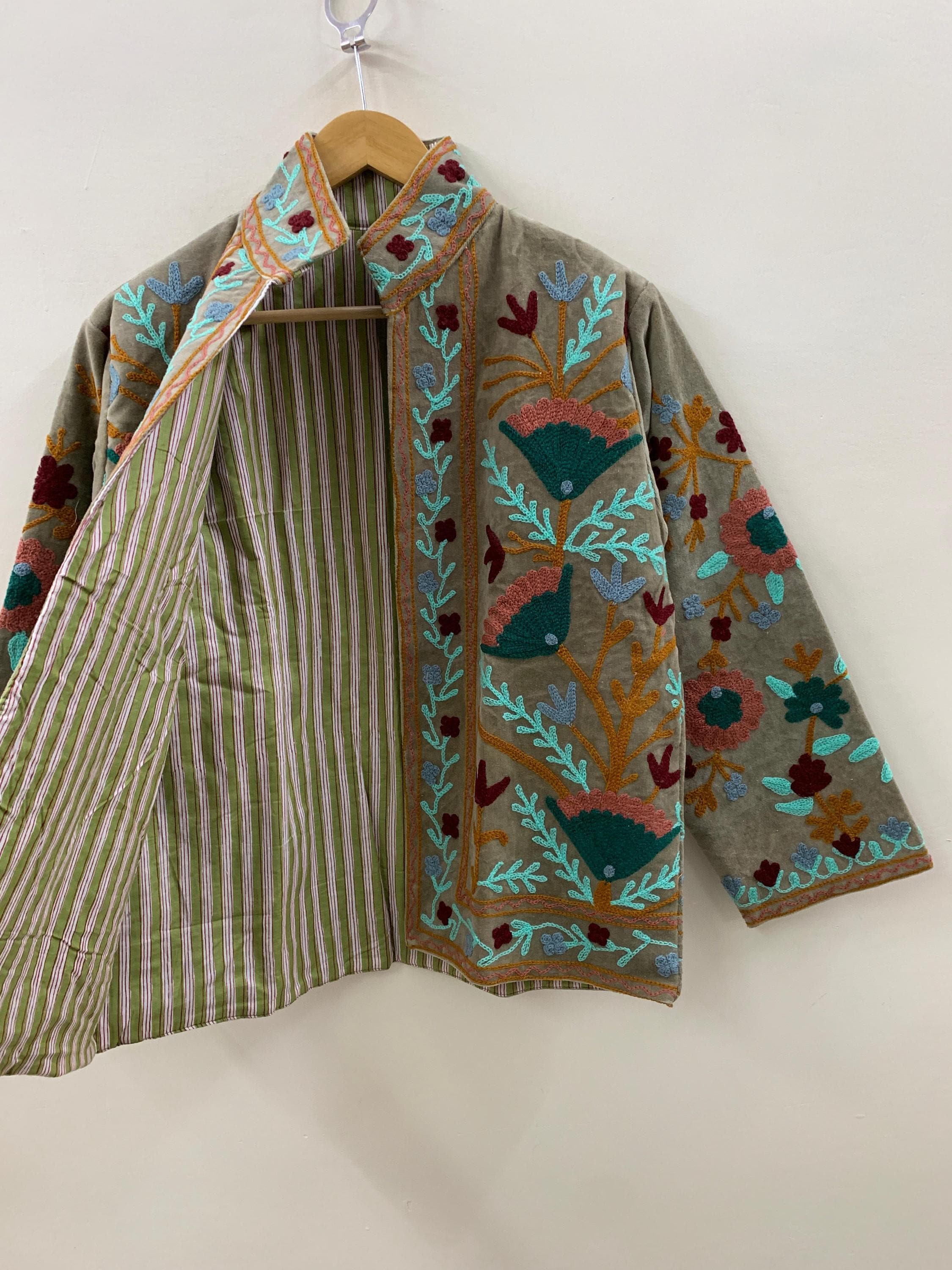 Embroidered Suzani Fabric Short Velvet Jacket | Button Winter Coat | Short Jacket | Spring Bomber Jacket | Gift For Her | Velvet Coat