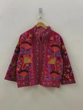 Boho Suzani Velvet Kimono Jacket | Embroidered Short Jacket | Vintage Outerwear | Cropped Coat | Winter Wear Kimono Jacket | Gift for Her