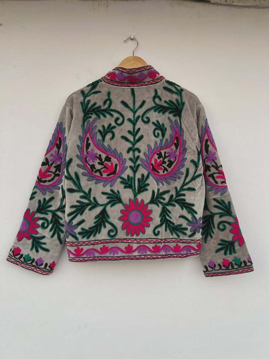 Embroidered Suzani Velvet Boho Jacket | Handmade Floral Winter Coat | Gift For Her | Winter Warm Kimono Coat