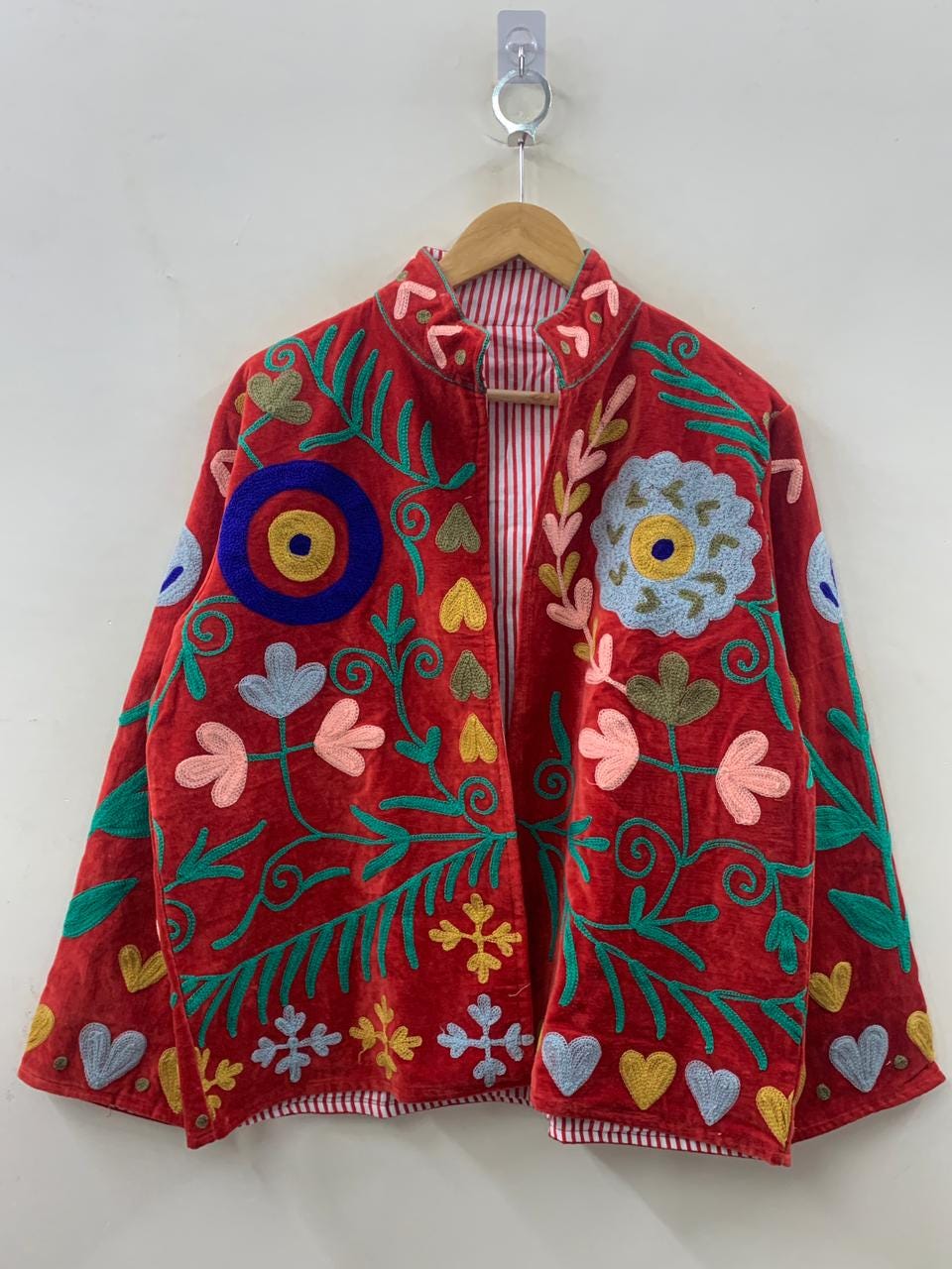 Velvet Suzani Winter Short Jacket |Boho Floral Jacket | Bomber Suzani Jacket | Warmed Coat | Gift For Her | Duster Coat