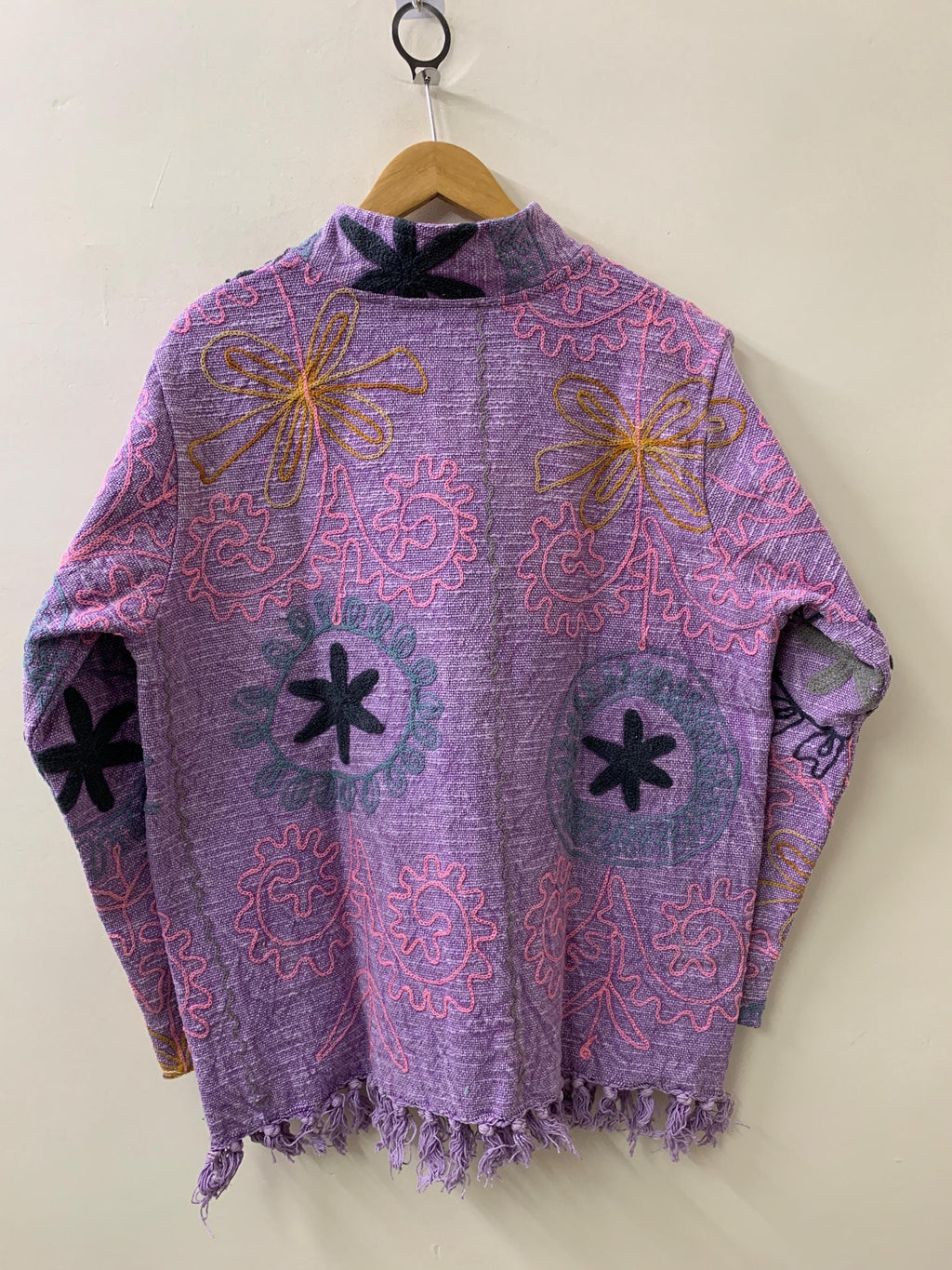 Ethnic Suzani Embroidered Cotton Kimono Throw | Bohemian Tribal Shrug | Spring Festival Coat | Long Duster Jacket Outerwear
