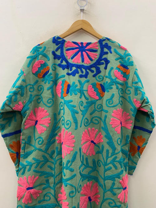 Boho Suzani Cotton Kimono Robe | Vintage Embroidered Uzbek Duster |Gift For Her