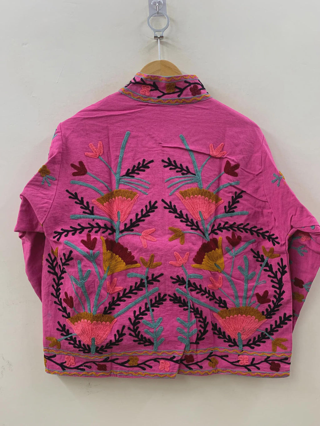 Pink Cotton Suzani Short Jacket | Handmade Embroidered Boho Coat | Floral Bohemian Festival Jacket | Ethnic Artisan Outerwear |Gift for Her