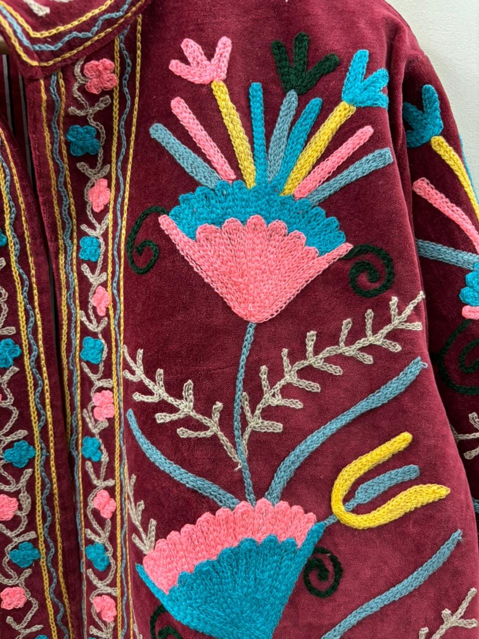 Ethnic Suzani Embroidered Velvet Winter Jacket | Handmade Short Festival Coat | Bohemian Outerwear | Winter Kimono Jacket | Gift For Wife