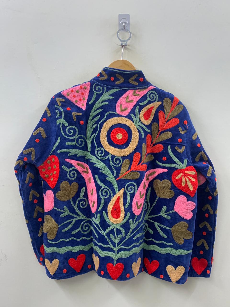 Boho Suzani Velvet Jacket | Hand Embroidered Ethnic Coat | Vintage Bohemian Jacket Women | Winter Warm Outerwear | Gift for Her