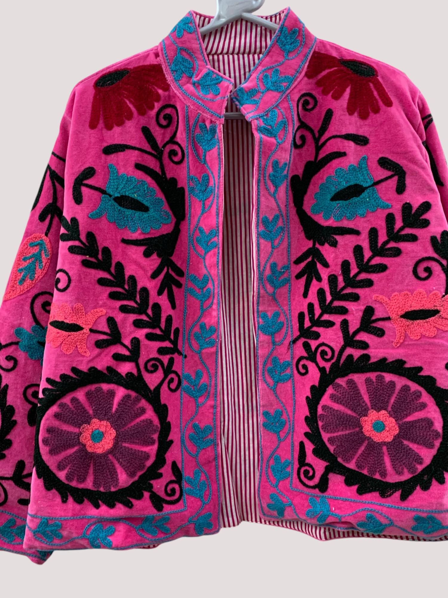 Suzani Velvet Short Jacket | Indian Suzani Embroidery Jacket | Winter Wear Women's Jacket Coat | Suzani Coat | Gift For Her |Duster Jacket