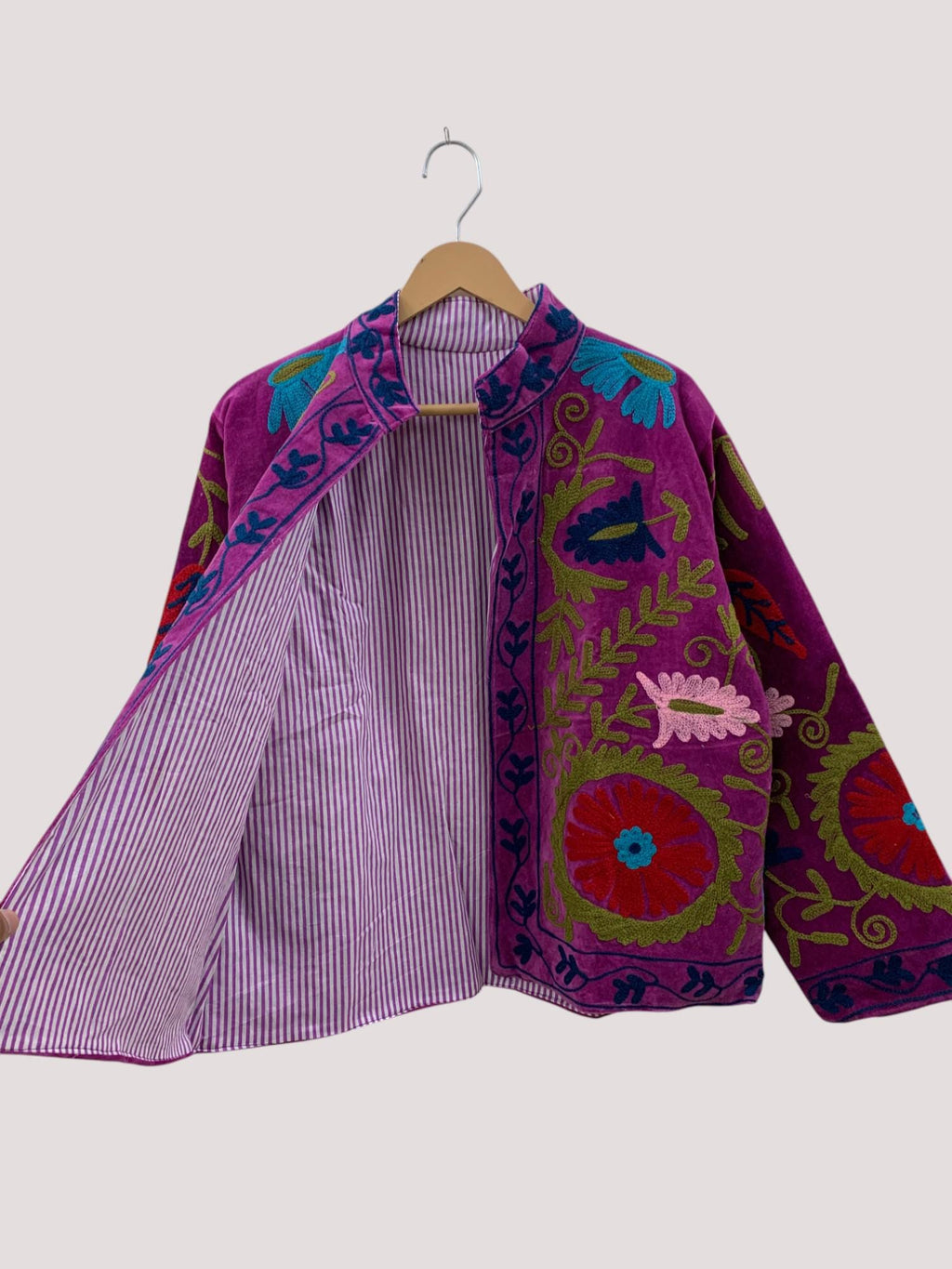 Pink Suzani Velvet Short Boho Jacket | Indian Embroidery Jacket |Winter Wear Women's Jacket Coat | Suzani Coat | Gift For Her |Duster Jacket