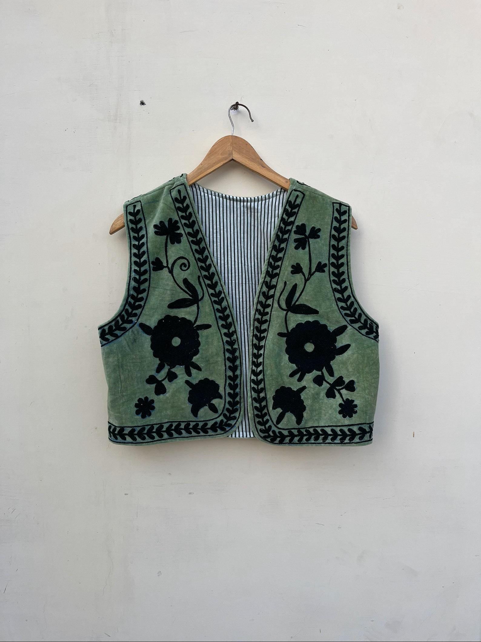 Suzani Velvet Vest – Hand-Embroidered Floral Sleeveless Jacket | Vintage-Inspired Festival & Statement Layer | Purple Ethnic Waistcoat