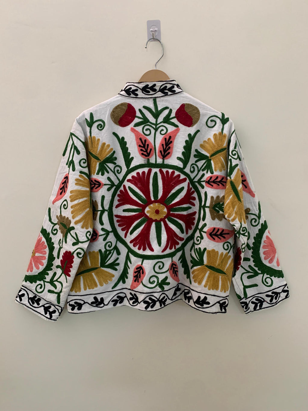 Handmade Suzani Embroidered Short Jacket | Vintage Uzbek Floral Coat