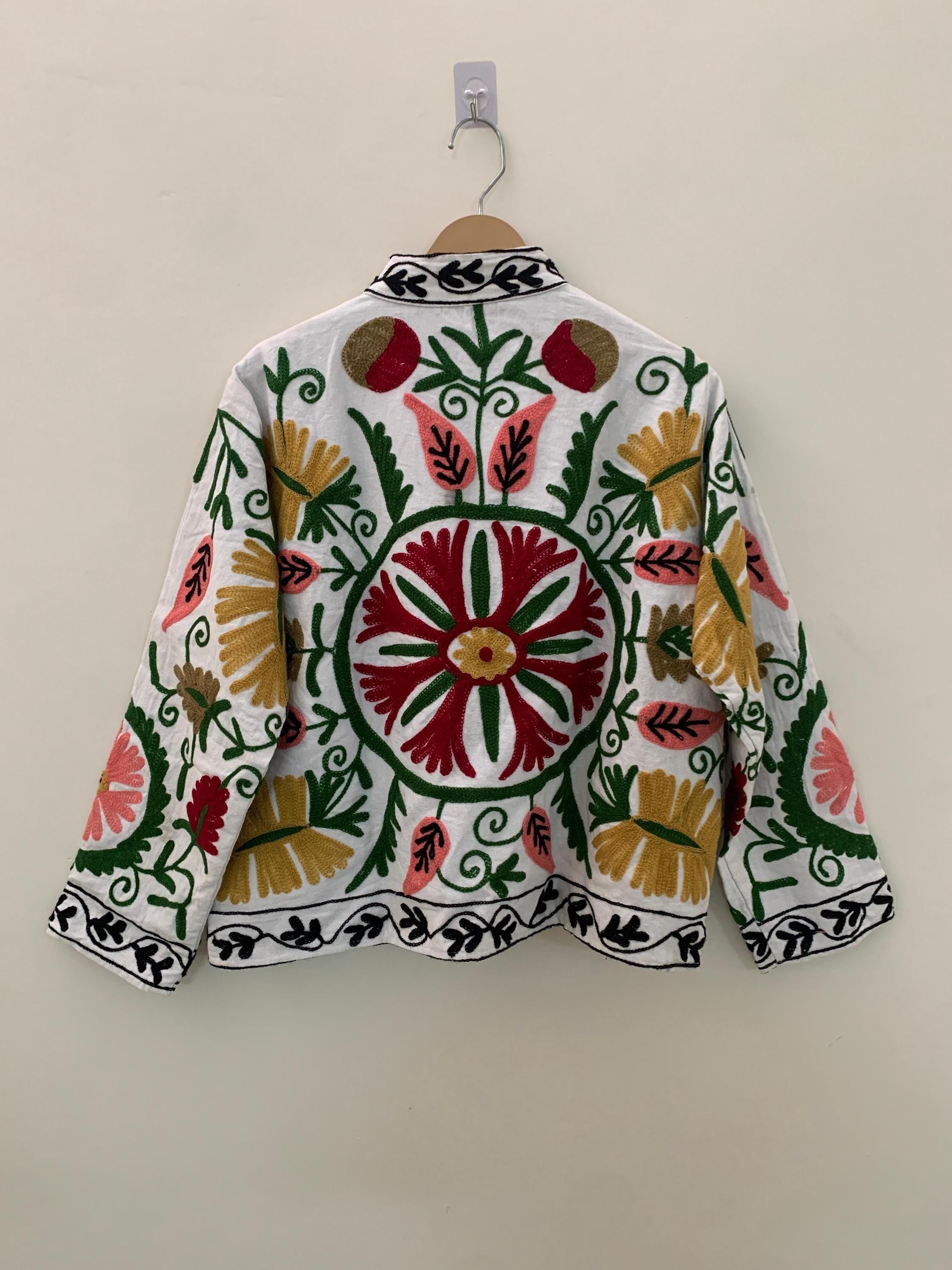 Handmade Suzani Embroidered Short Jacket | Vintage Uzbek Floral Coat
