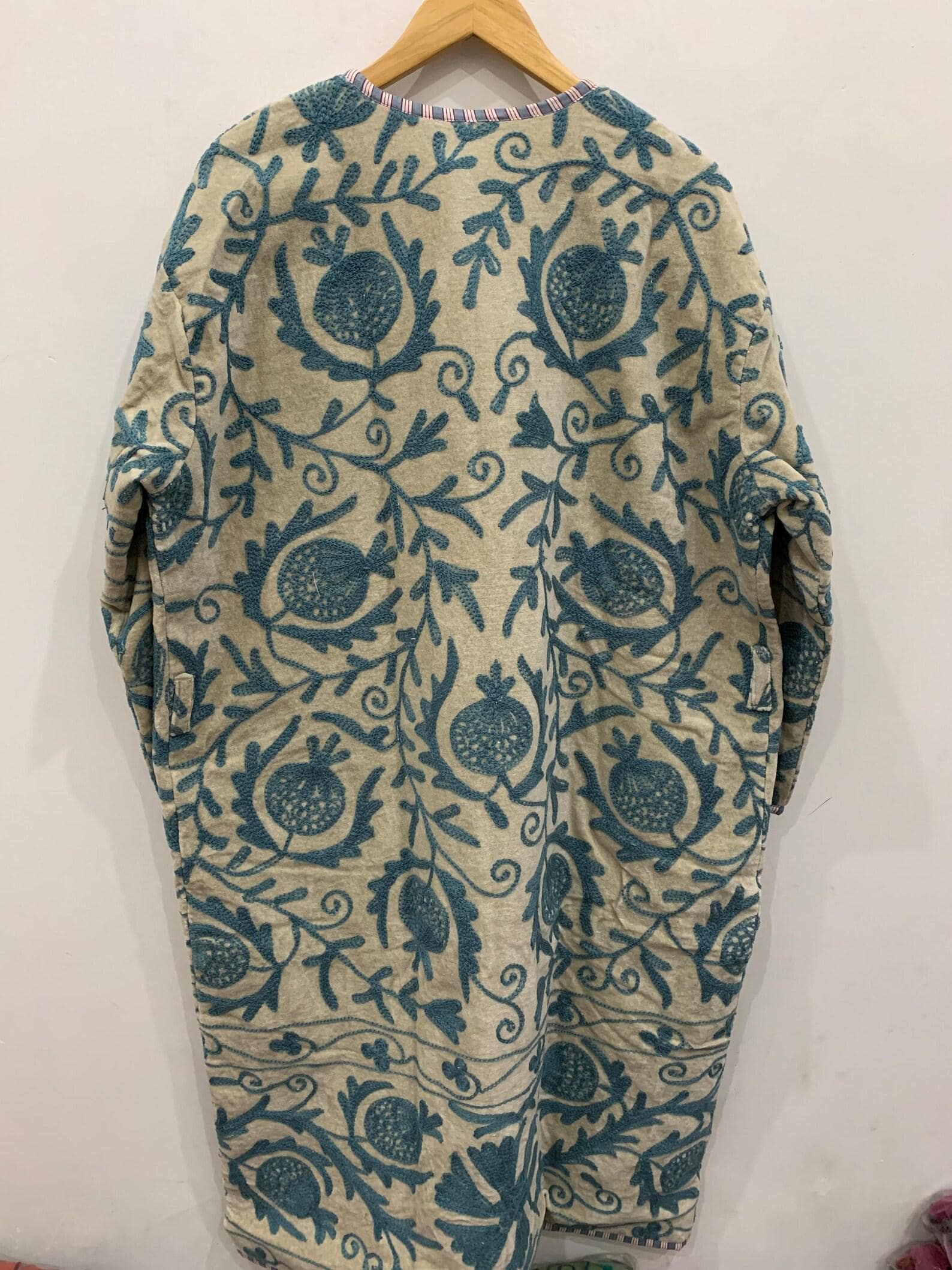 Bohemian Long Suzani Kimono Robe | Vintage Embroidered Duster Jacket | Handmade Uzbek Coat | Boho Festival Outfit | One Size | Duster Robe