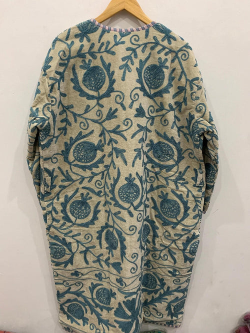 Bohemian Long Suzani Kimono Robe | Vintage Embroidered Duster Jacket | Handmade Uzbek Coat | Boho Festival Outfit | One Size | Duster Robe