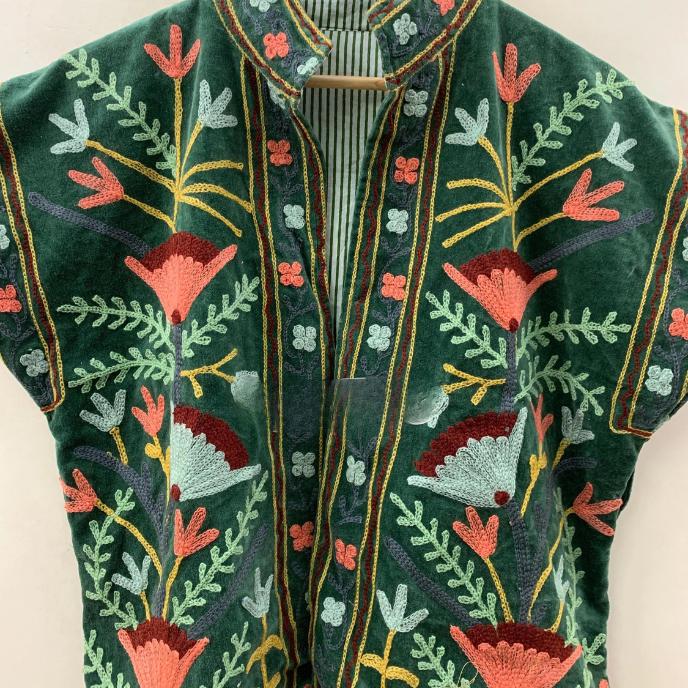 Green Velvet Suzani Vest | Embroidered Boho Waistcoat | Sleeveless Ethnic Jacket | Bohemian Festival Vest | Gypsy Style Vest | Gift for Her