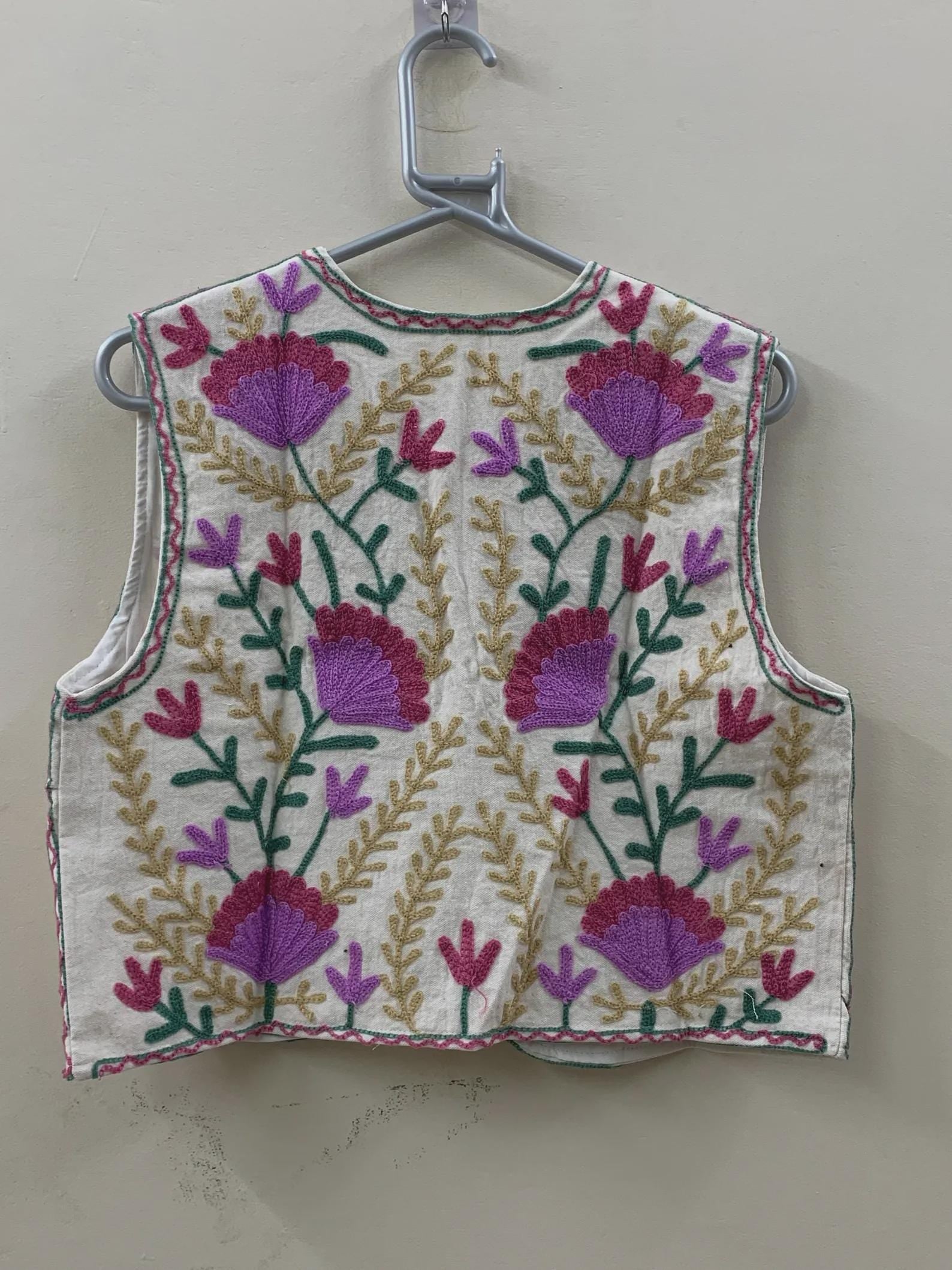 Handmade Suzani Embroidered Cotton Vest | Boho Floral Waistcoat Jacket | Vintage Uzbek Suzani Vest | Bohemian Festival Vest