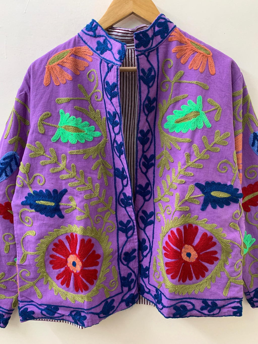 Lilac Suzani Cotton Short Embroidered Jacket | Spring Duster Jacket | Cotton Summer Coat | Vintage Style Winter Spring Jacket | Gift For Her